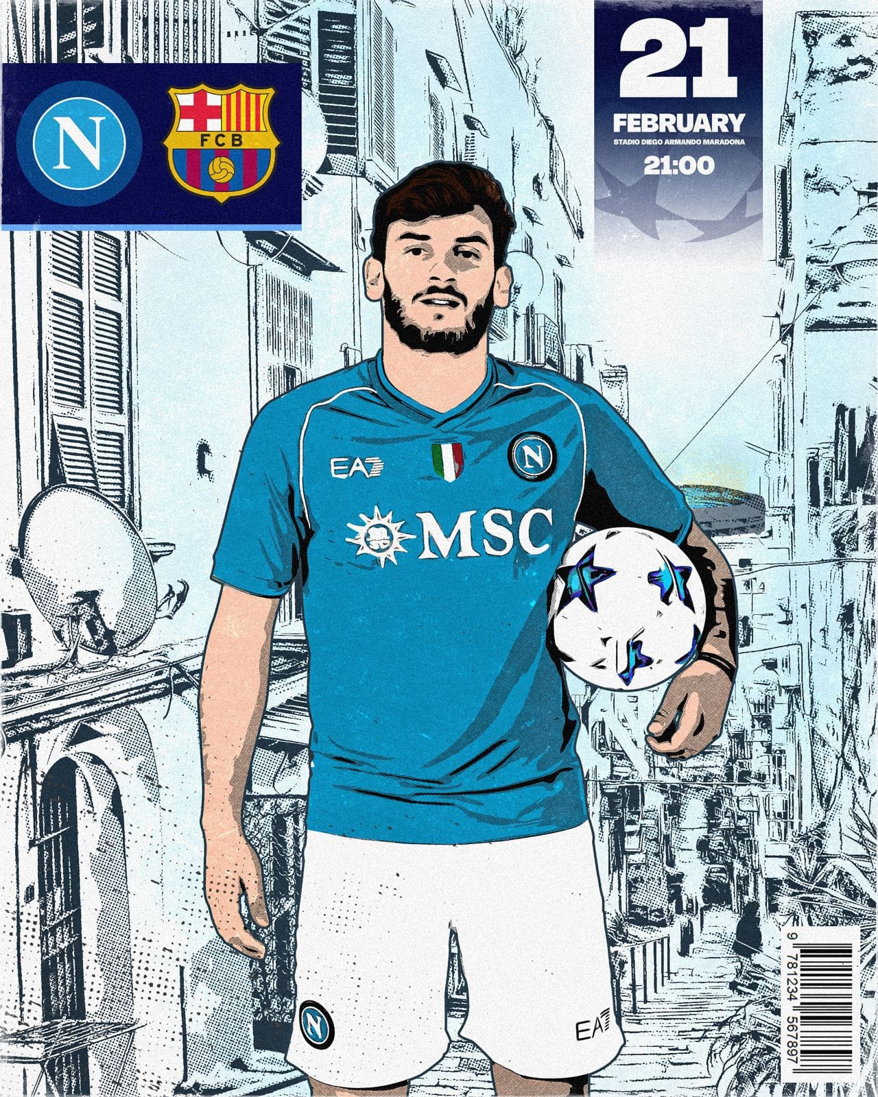Poster pertandingan Napoli Barcelona. Foto: Twitter Napoli