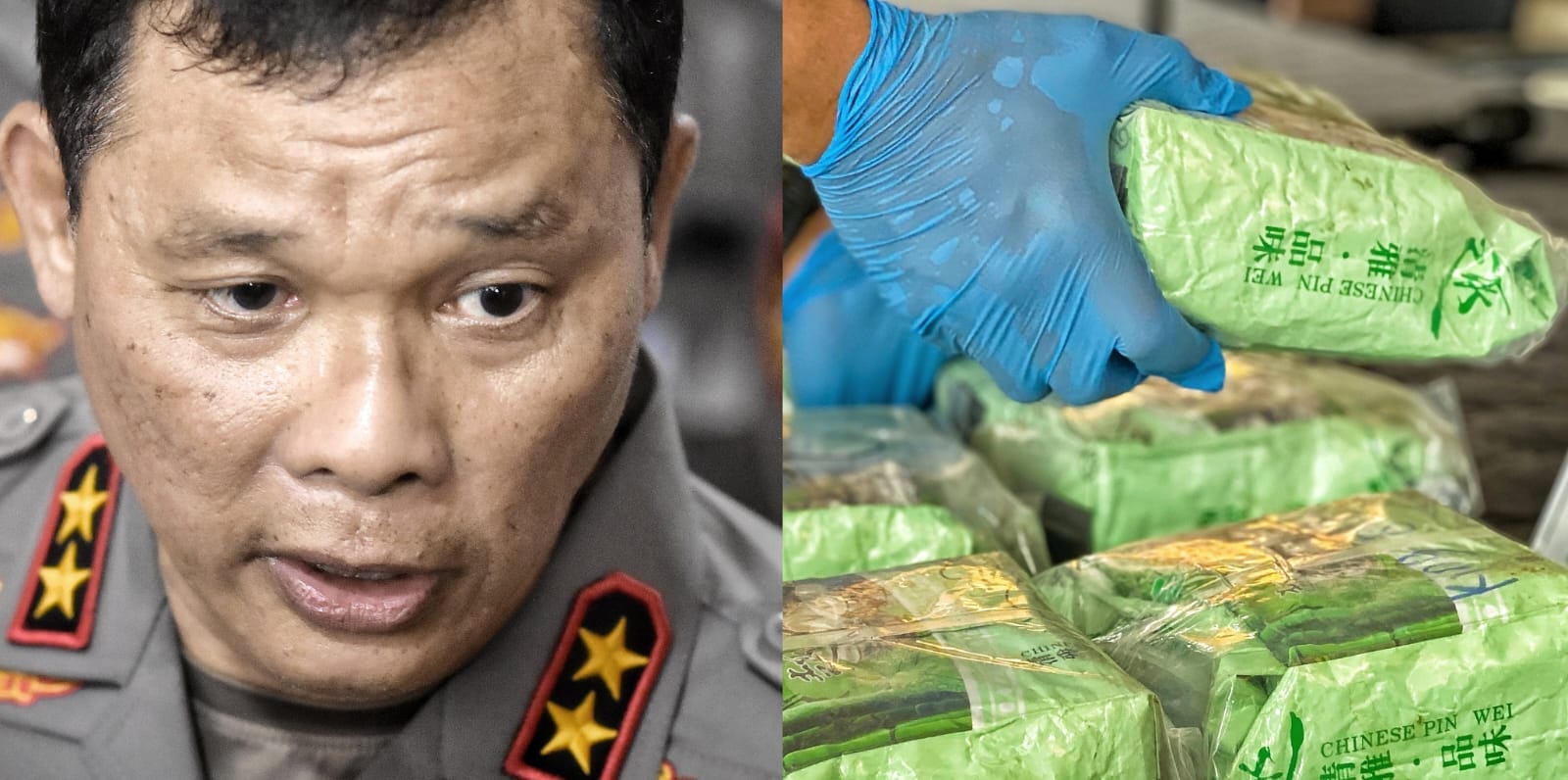 Kapolda Bangka Belitung Irjen Tornagogo Sihombing serta barang bukti 35 Kilogram sabu yang berhasil diamankan.