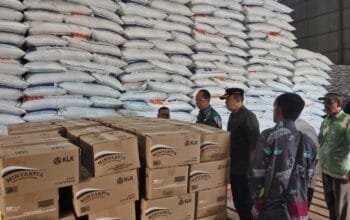 Pengecekan stok beras di Belitung. Foto: Sorotanbangka/Julian.