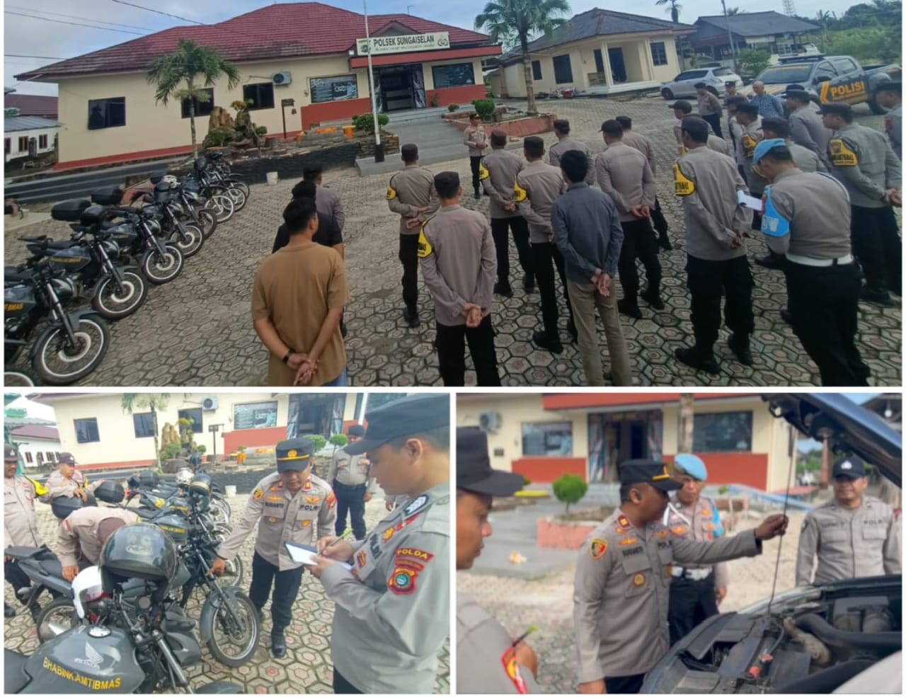 Kapolsek Sungai Selan, Iptu Sugiyanto periksa kendaraan dinas anggotannya, Rabu (8/1/2025). Foto istimewa.