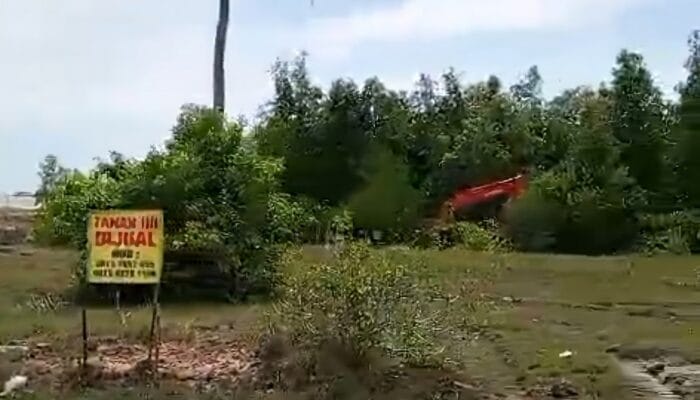 Satu Unit Alat Berat Beraktivitas di Lahan Bakau Pantai Baru Mentok