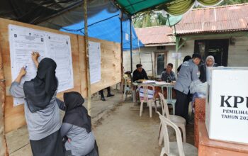 SUASANA - Penghitungan surat suara hasil Pemungutan Suara Ulang (PSU) di TPS 04, Desa Sinar Manik, Kecamatan Jebus, Bangka Barat, Sabtu (22/3/2023). (Sorotanbangka.com)