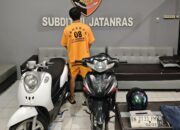 Tersangka pencurian motor bos es diperiksa polisi. Foto: Istimewa.