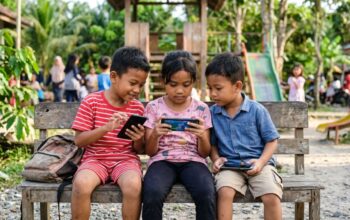 Illustrasi anak-anak bermain medsos. Foto: Istimewa.