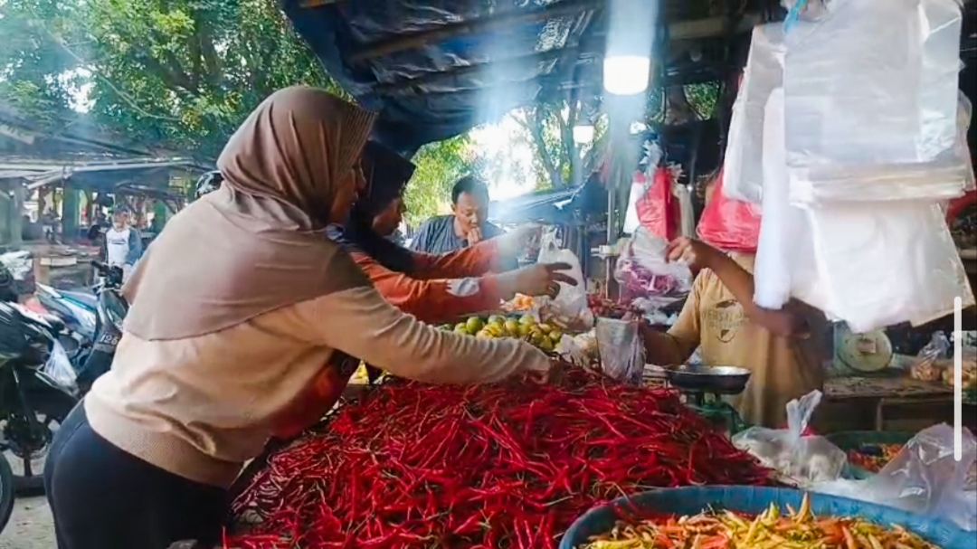 Aktivitas jual beli di Pasar Mentok. Foto: Rizki Ramadhani.
