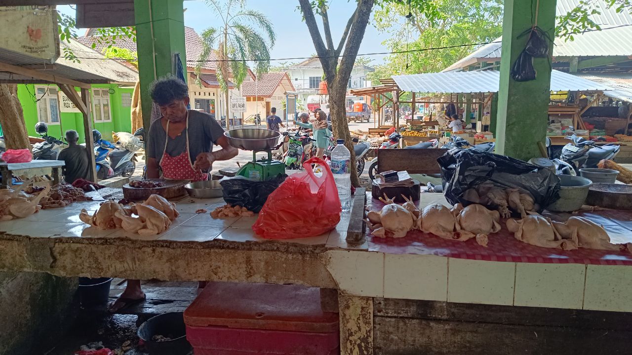 Pedagang ayam di Pasar Mentok. Foto: Rizki Ramadhani.