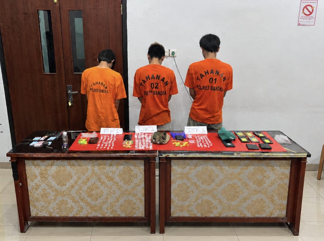 Tiga orang diamankan Satresnarkoba Polres Bangka. Foto: Istimewa.